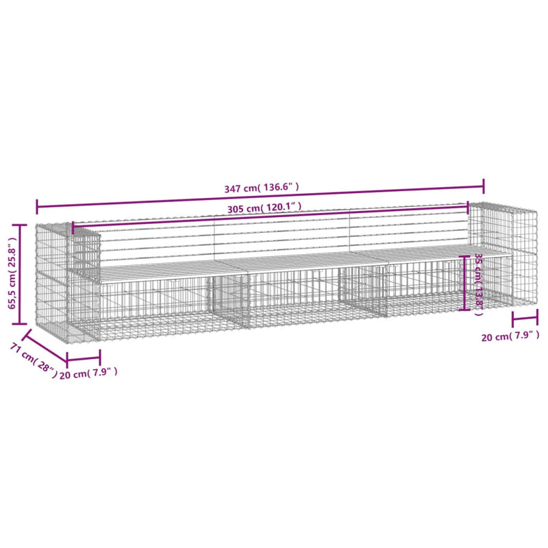 Garden Bench Gabion Design 347x71x65.5 cm Solid Wood Pine Payday Deals