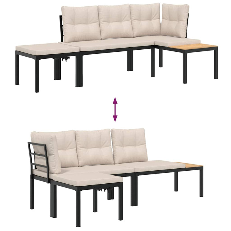 Garden Bench Set with Cushions 3 pcs Black Powder-coated Steel Payday Deals