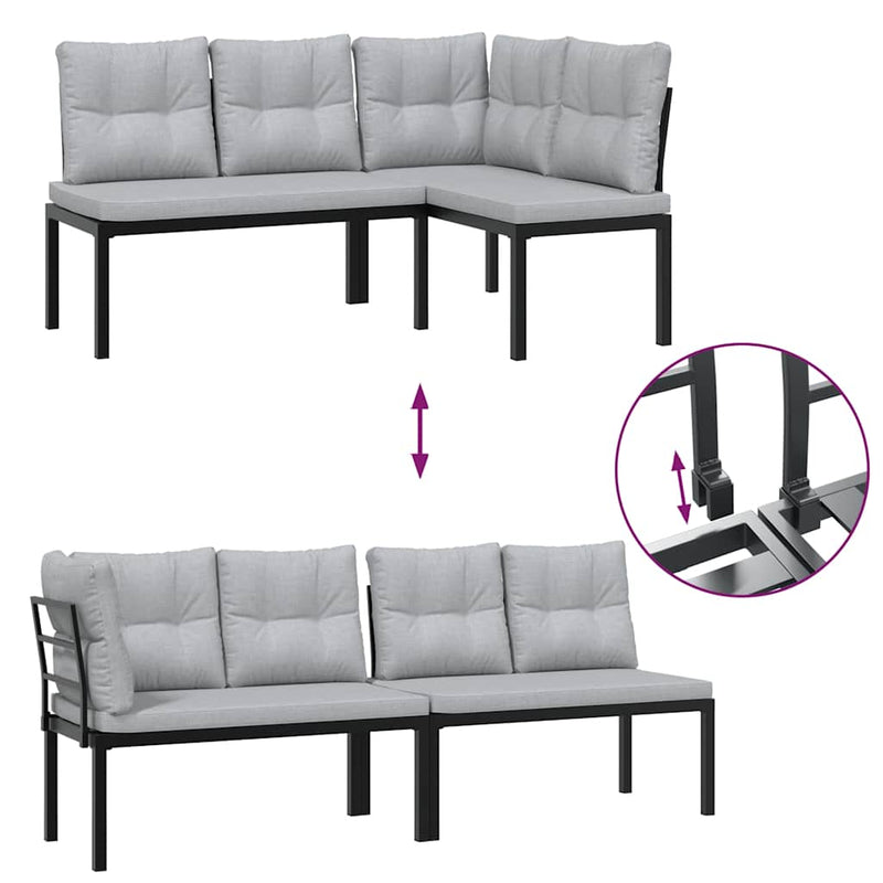 Garden Bench Set with Cushions 3 pcs Black Powder-coated Steel Payday Deals
