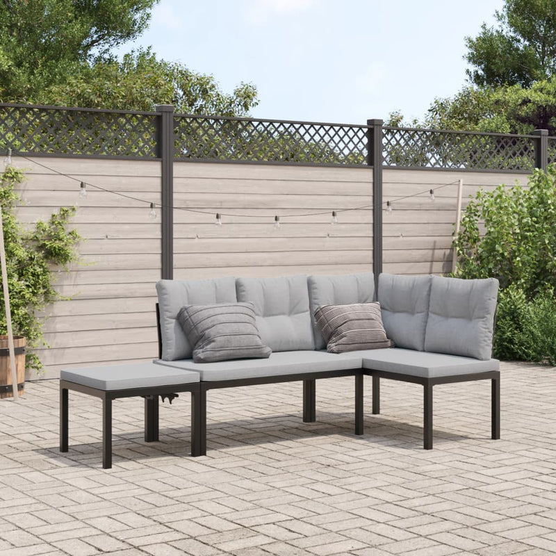 Garden Bench Set with Cushions 3 pcs Black Powder-coated Steel Payday Deals