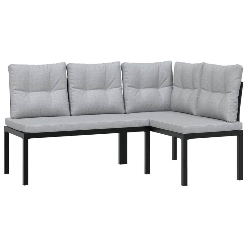 Garden Bench Set with Cushions 3 pcs Black Powder-coated Steel Payday Deals