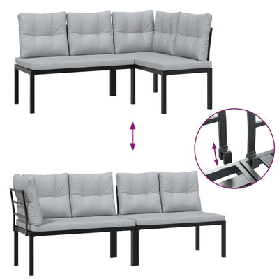 Garden Bench Set with Cushions 3 pcs Black Powder-coated Steel Payday Deals