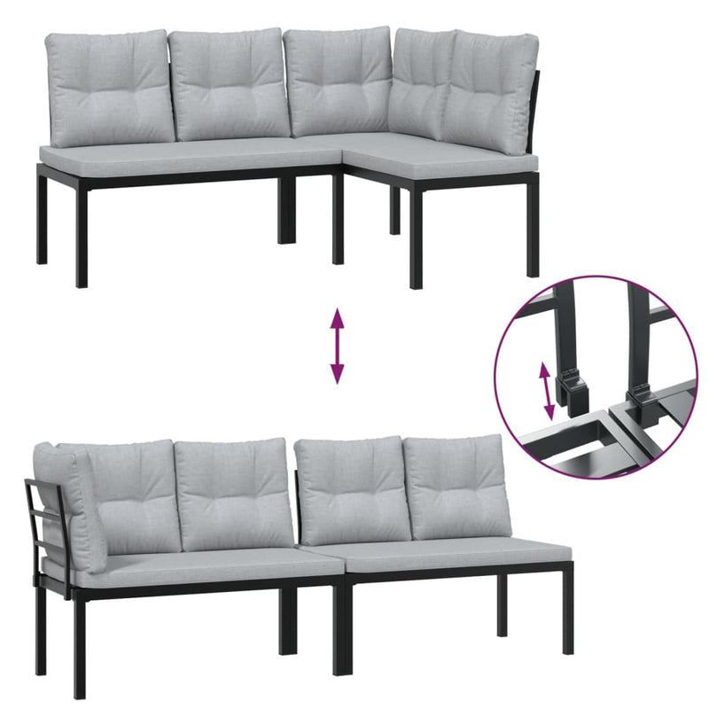 Garden Bench Set with Cushions 3 pcs Black Powder-coated Steel Payday Deals