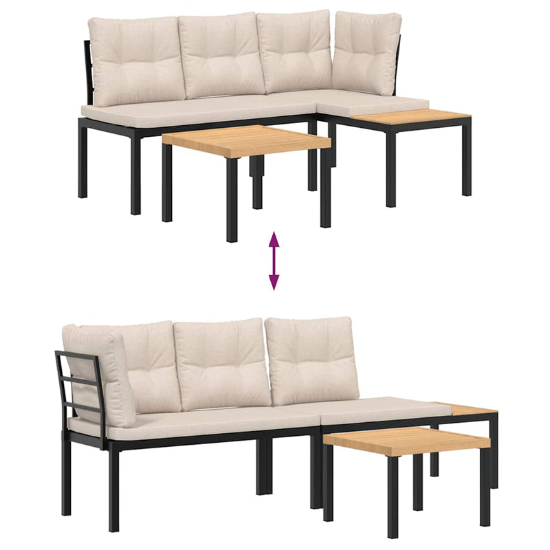 Garden Bench Set with Cushions 3 pcs Black Powder-coated Steel Payday Deals