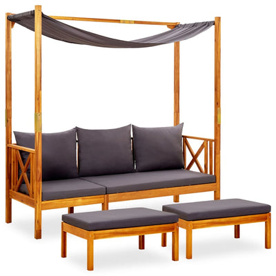 Garden Bench with Canopy and Footrests Solid Acacia Wood Payday Deals
