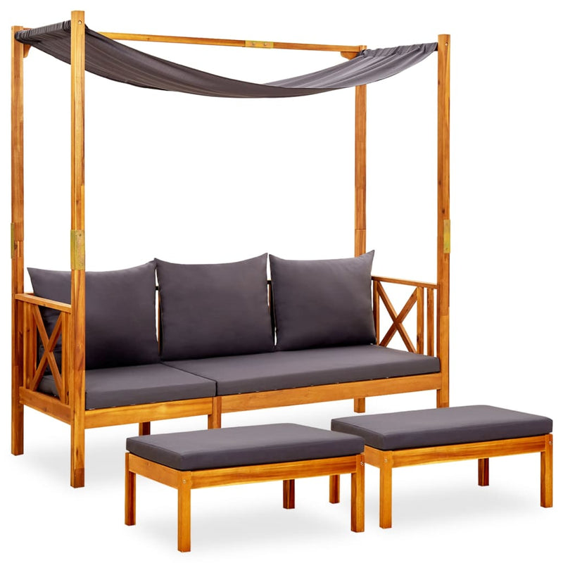 Garden Bench with Canopy and Footrests Solid Acacia Wood Payday Deals