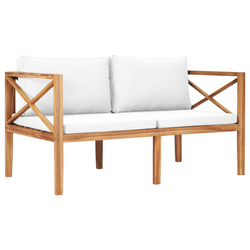 Garden Bench with Cream Cushions Solid Teak Wood Payday Deals