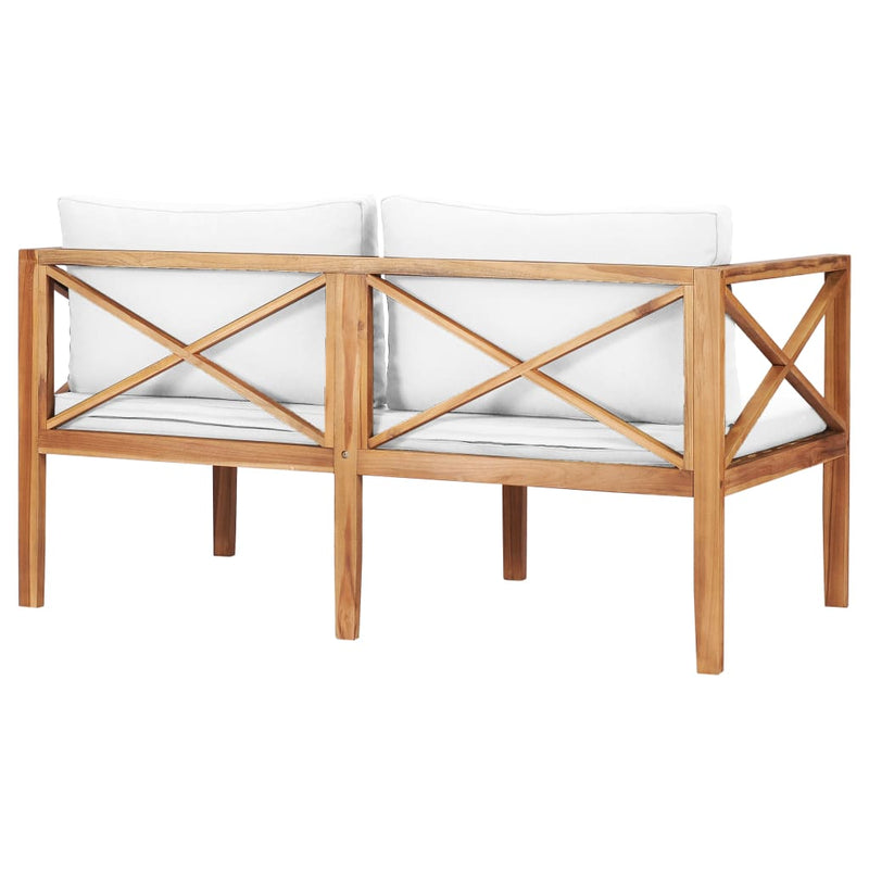 Garden Bench with Cream Cushions Solid Teak Wood Payday Deals