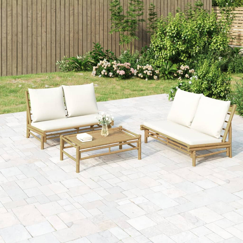 Garden Bench with Cream White Cushions Bamboo Payday Deals