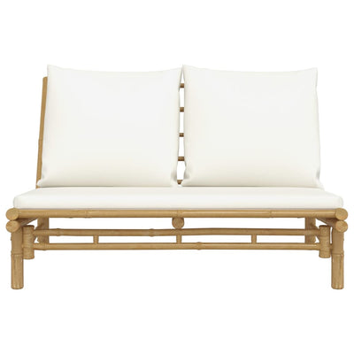 Garden Bench with Cream White Cushions Bamboo Payday Deals