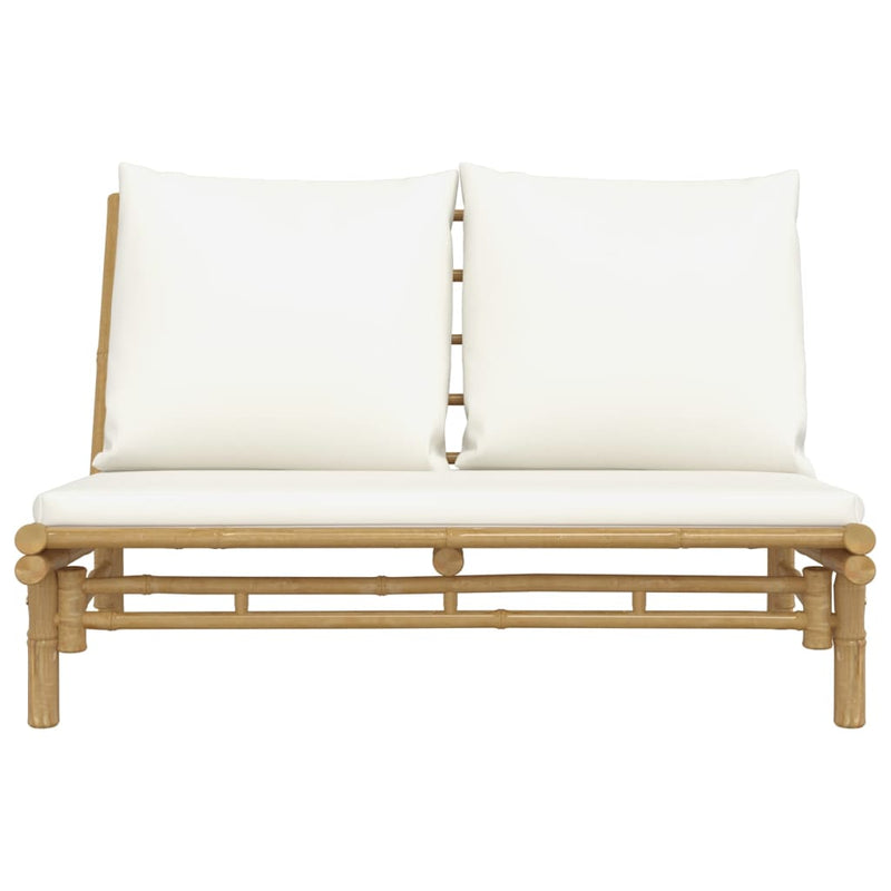 Garden Bench with Cream White Cushions Bamboo Payday Deals