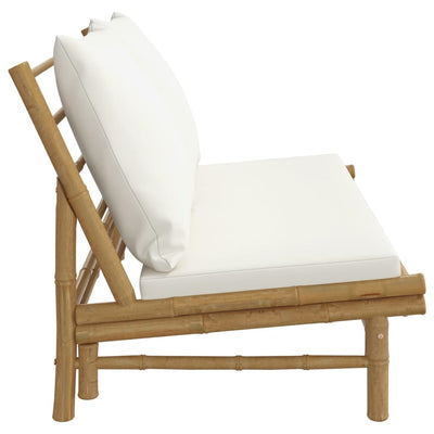 Garden Bench with Cream White Cushions Bamboo Payday Deals