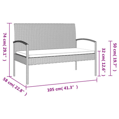 Garden Bench with Cushion Black 105 cm Poly Rattan Payday Deals