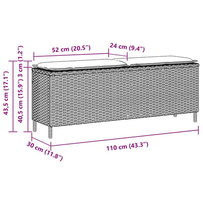 Garden Bench with Cushion Black 110x30x40.5 cm Poly Rattan Payday Deals