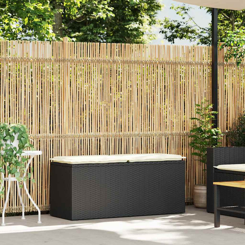 Garden Bench with Cushion Black 110x40x44 cm Poly Rattan Payday Deals
