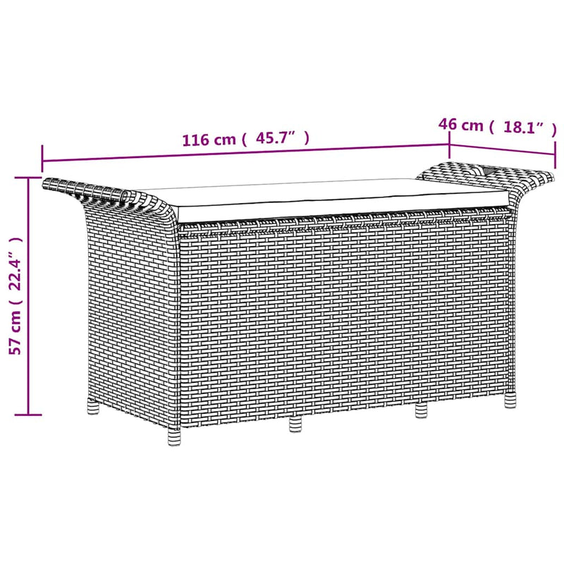 Garden Bench with Cushion Black 116x46x57 cm Poly Rattan Payday Deals