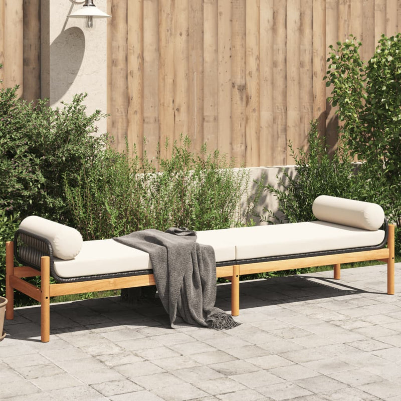 Garden Bench with Cushion Black Poly Rattan Acacia Payday Deals