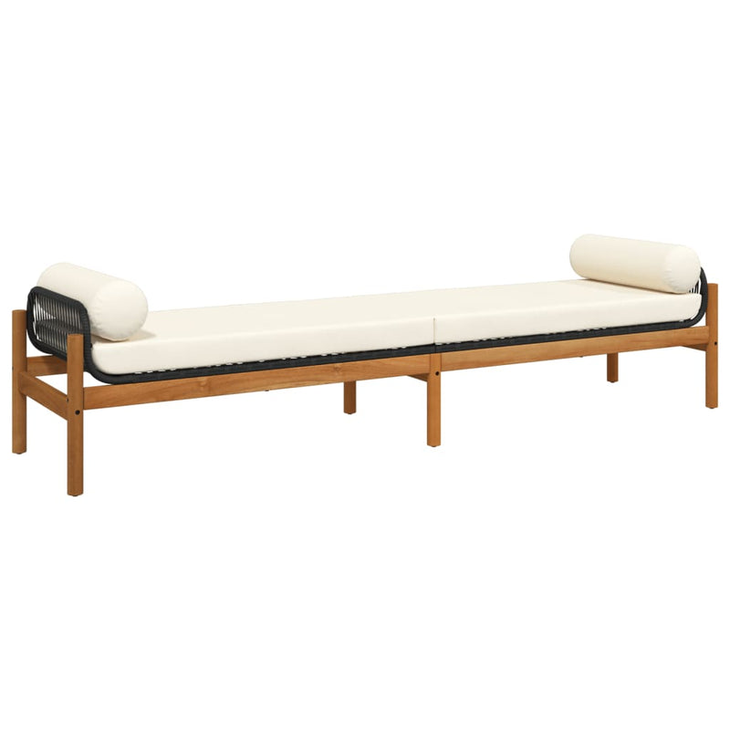 Garden Bench with Cushion Black Poly Rattan Acacia Payday Deals