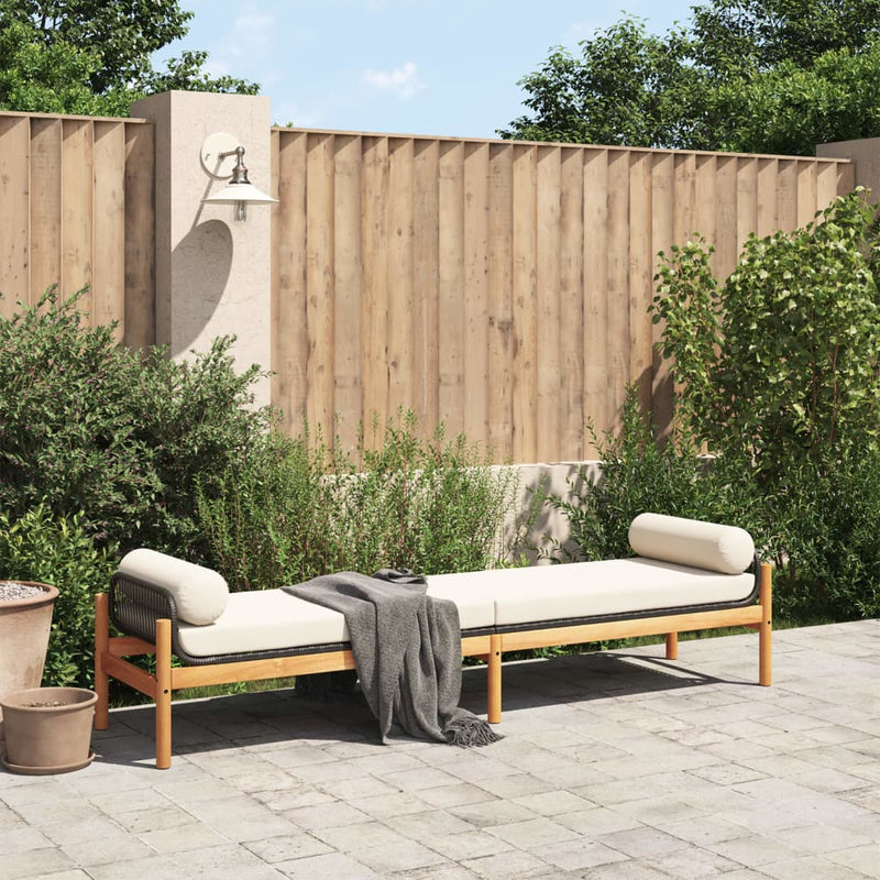 Garden Bench with Cushion Black Poly Rattan Acacia Payday Deals