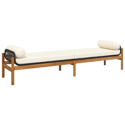 Garden Bench with Cushion Black Poly Rattan Acacia Payday Deals