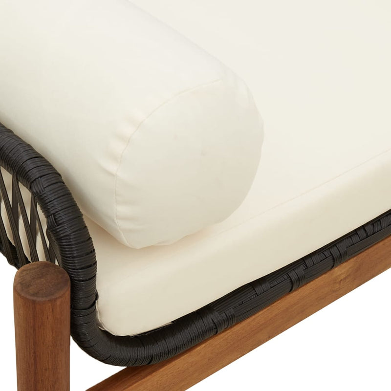 Garden Bench with Cushion Black Poly Rattan Acacia Payday Deals
