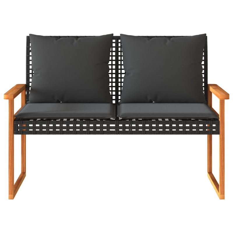 Garden Bench with Cushion Black Poly Rattan Acacia Wood Payday Deals