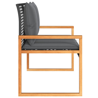Garden Bench with Cushion Black Poly Rattan Acacia Wood Payday Deals