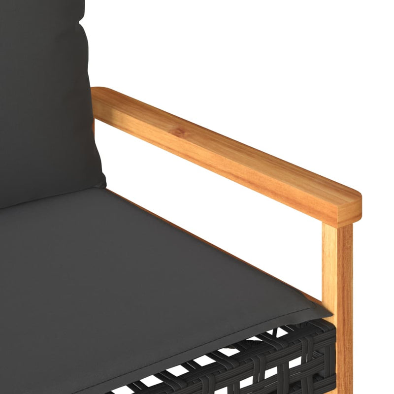 Garden Bench with Cushion Black Poly Rattan Acacia Wood Payday Deals