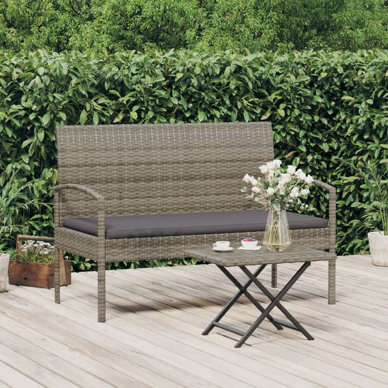 Garden Bench with Cushion Grey 105 cm Poly Rattan Payday Deals