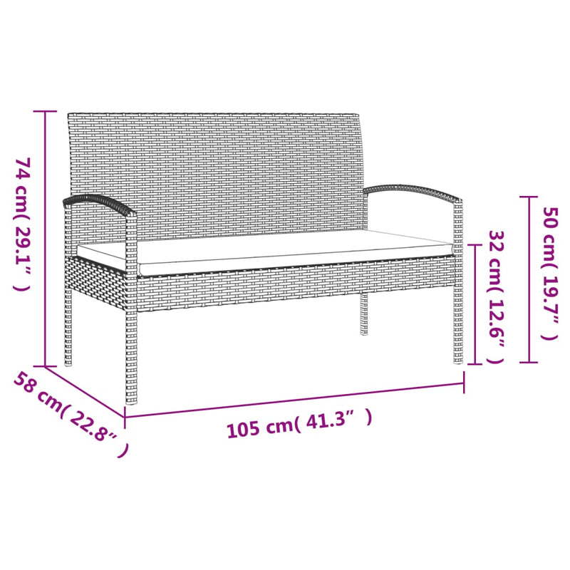 Garden Bench with Cushion Grey 105 cm Poly Rattan Payday Deals