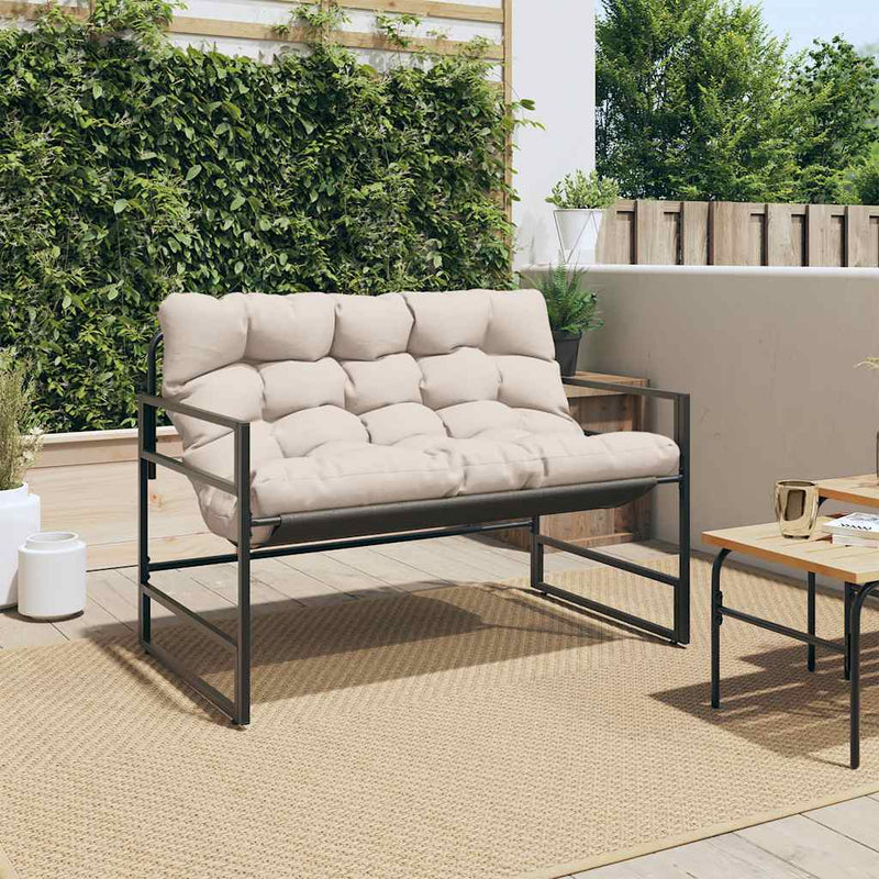 Garden Bench with Cushion Taupe 113 cm Steel Payday Deals