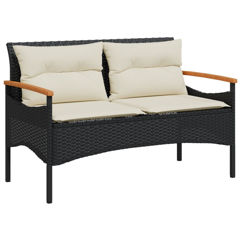 Garden Bench with Cushions 116x62.5x74 cm Black Poly Rattan Payday Deals