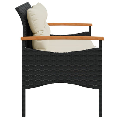 Garden Bench with Cushions 116x62.5x74 cm Black Poly Rattan Payday Deals