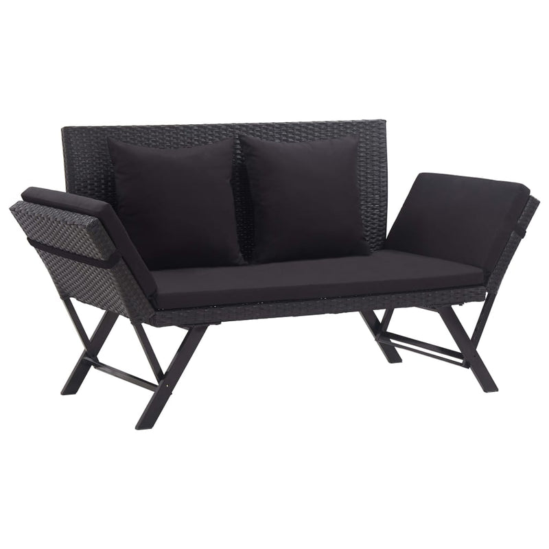 Garden Bench with Cushions 176 cm Black Poly Rattan Payday Deals