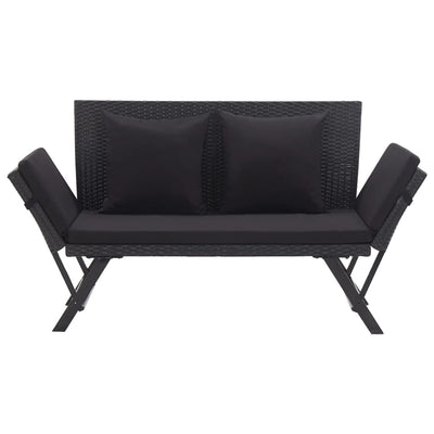 Garden Bench with Cushions 176 cm Black Poly Rattan Payday Deals