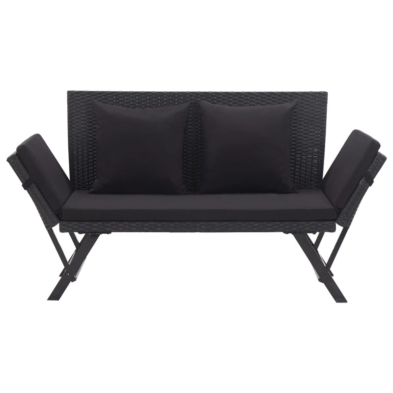 Garden Bench with Cushions 176 cm Black Poly Rattan Payday Deals