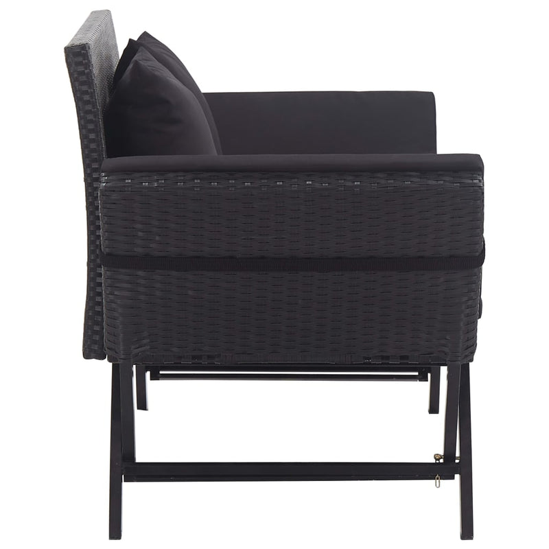 Garden Bench with Cushions 176 cm Black Poly Rattan Payday Deals