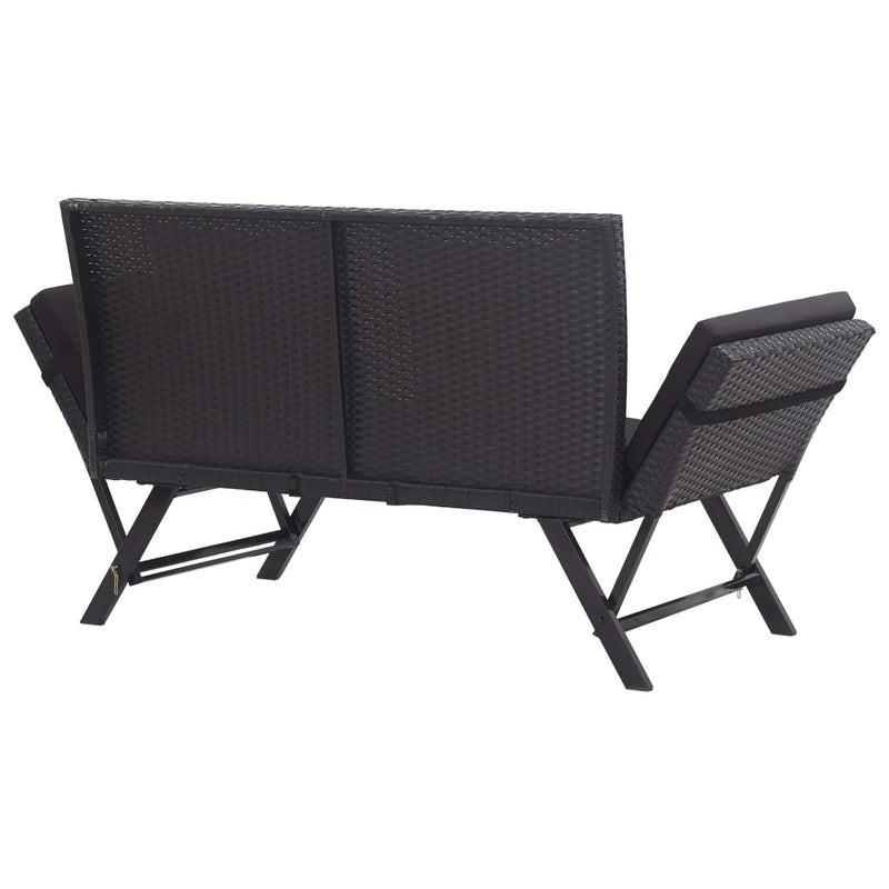 Garden Bench with Cushions 176 cm Black Poly Rattan Payday Deals