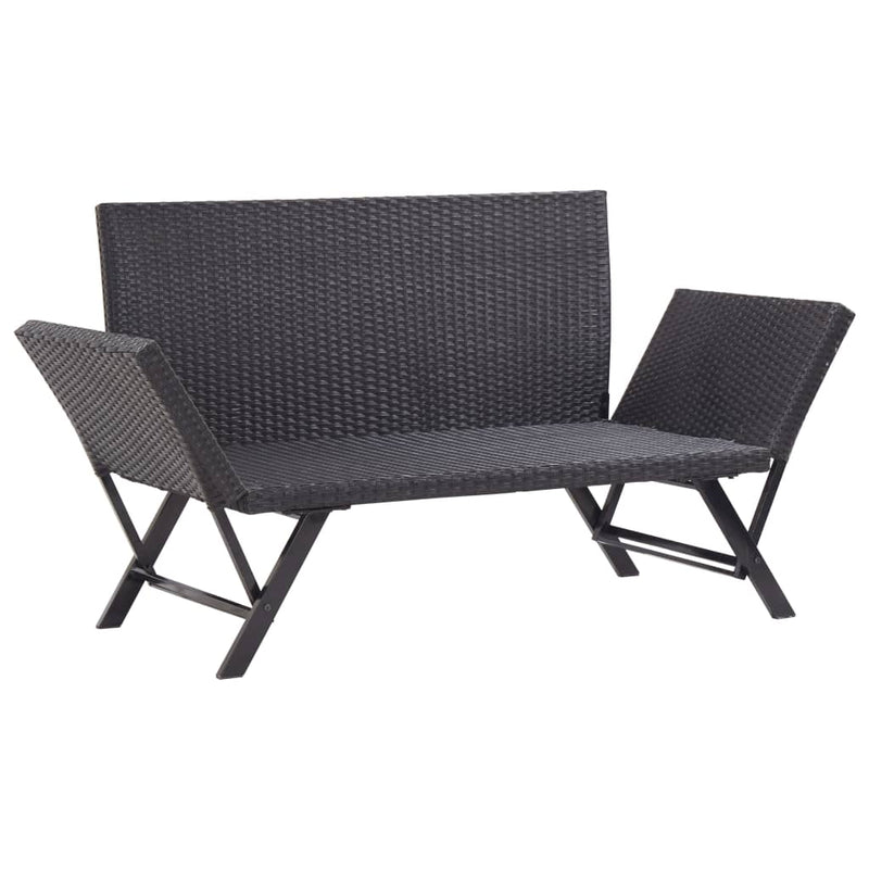 Garden Bench with Cushions 176 cm Black Poly Rattan Payday Deals