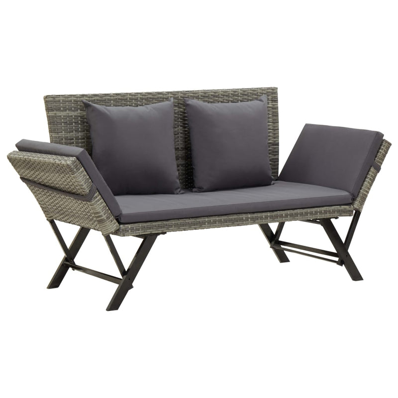 Garden Bench with Cushions 176 cm Grey Poly Rattan Payday Deals