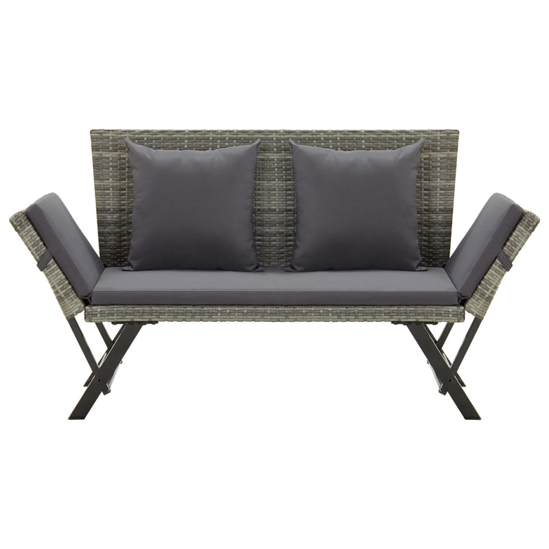 Garden Bench with Cushions 176 cm Grey Poly Rattan Payday Deals