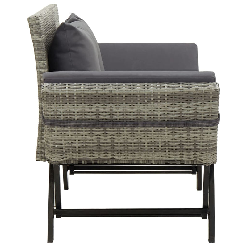 Garden Bench with Cushions 176 cm Grey Poly Rattan Payday Deals
