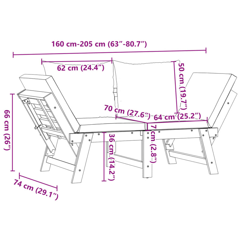 Garden Bench with Cushions 2-in-1 Solid Wood Acacia Payday Deals