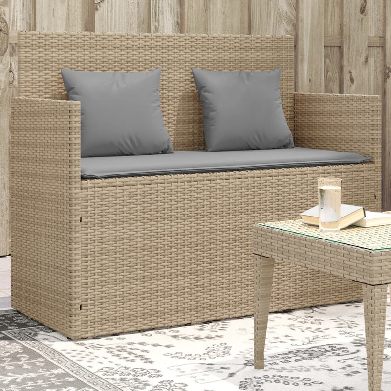 Garden Bench with Cushions Beige Poly Rattan Payday Deals