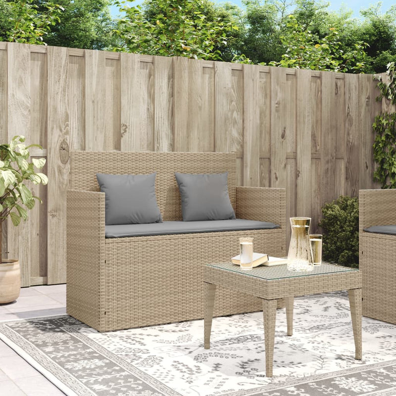 Garden Bench with Cushions Beige Poly Rattan Payday Deals