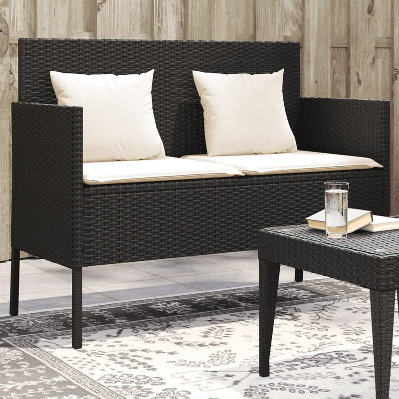 Garden Bench with Cushions Black Poly Rattan Payday Deals