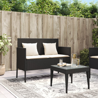 Garden Bench with Cushions Black Poly Rattan Payday Deals