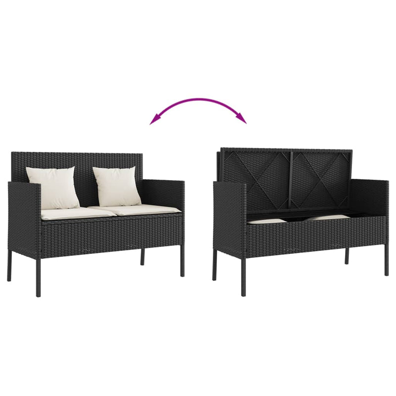 Garden Bench with Cushions Black Poly Rattan Payday Deals