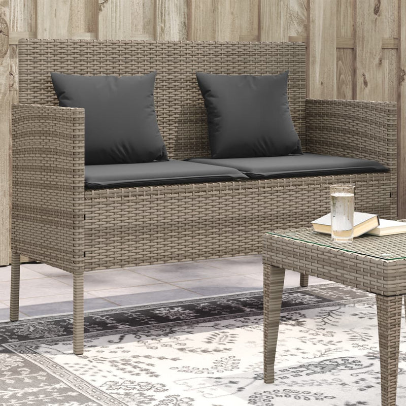 Garden Bench with Cushions Grey Poly Rattan Payday Deals