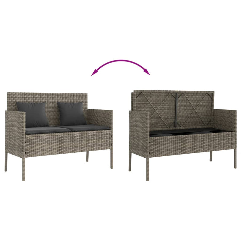 Garden Bench with Cushions Grey Poly Rattan Payday Deals
